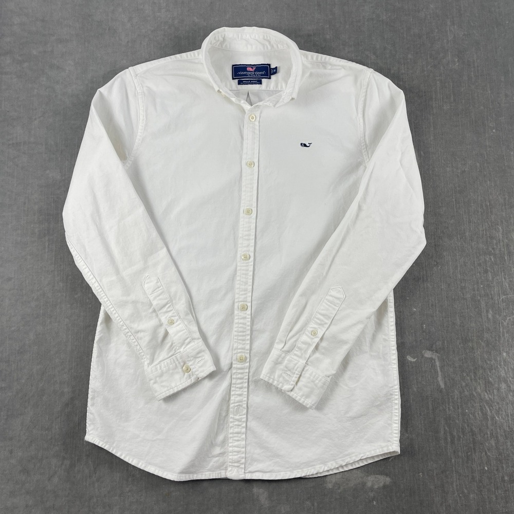 Vineyard Vines Kids XL White Whale Shirt Button Down Long Sleeve Cotton Stretch
